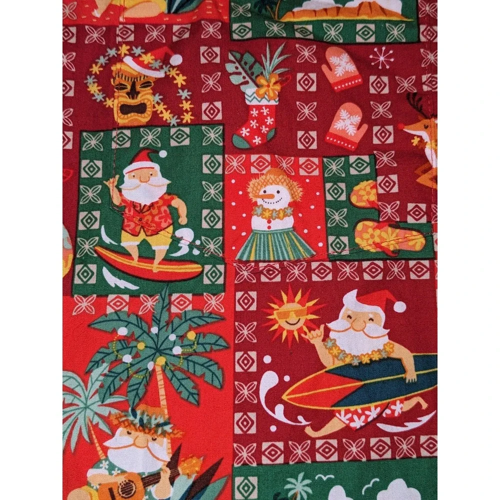 RJC Hawaiian Christmas Shirt Santa Surfing Aloha Holiday Party Red L Made in USA